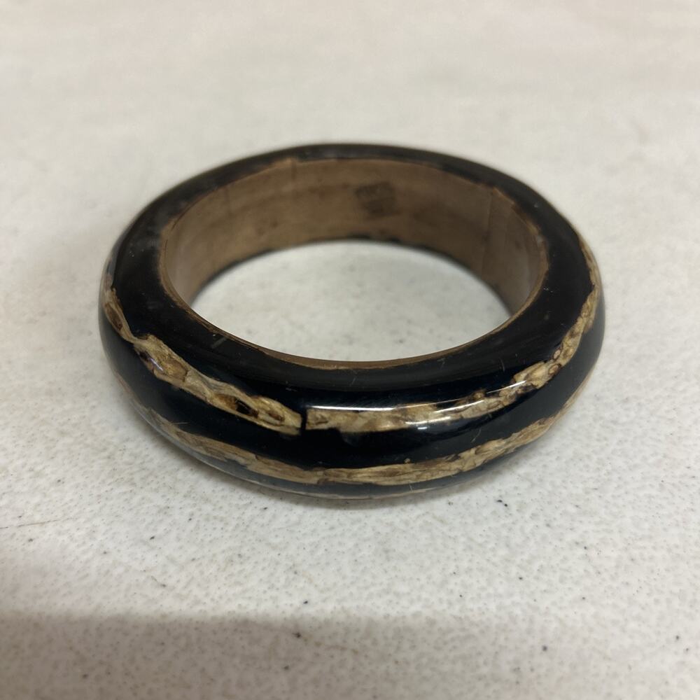 Vintage Bracelet Bangle TWOS Company Lucite Woodgrain and Black Stripe Pattern